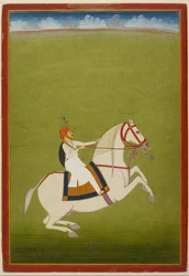 Mounted Rajput, tidigt 1800-tal (gouache på papper)