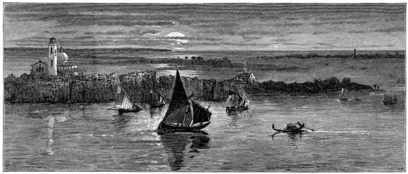 Utsikt över havet från Venedig, 1800-talet.