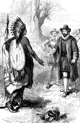 Mottagande av en Narragansett-krigare av John Winthrop, Massachusetts, c1630-talet c1880