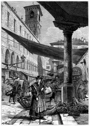 Rialto fruktmarknad, Venedig, Italien, 1800-talet.