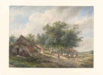 Landskap med gårdar och boskap