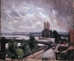 Battersea Bridge från Cheyne Walk, Chelsea (olja på duk)