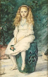 Porträtt av Nina Lehmann, nio år, efter Millais (wc och penna på papper)