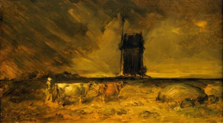 Stort stormlandskap med en väderkvarn