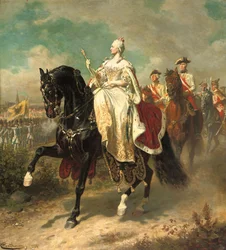 Kejsarinnan Maria Theresia till häst vid inspektion av österrikiska trupper, 1884
