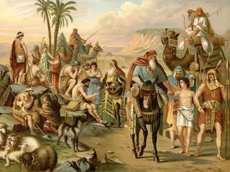 Joseph säljs av sina bröder (färg litho)