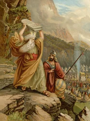 Moses förstör lagens tabeller (färg litho)