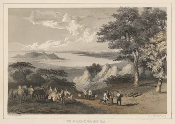 Utsikt över Hakodadi från Snow Peak, 1855