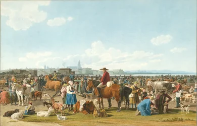 Boskapsmarknad nära Genua, 1820