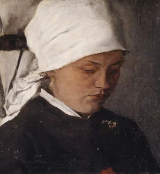 Bondflicka med vit huvudduk, 1885
