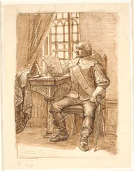 Adelsman från Chr. 4.s tid sitter och läser ett brev