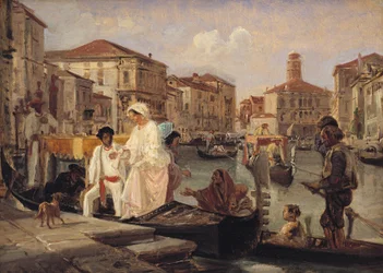 Avstigning från en gondol i Venedig