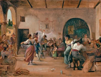 Dans i en Osteria, ca 1860 (olja på kort)