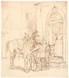 Don Quijote och Sancho Panza utanför krogen