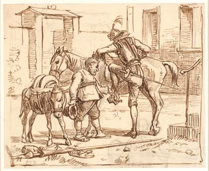 Don Quijote kliver upp på sin häst