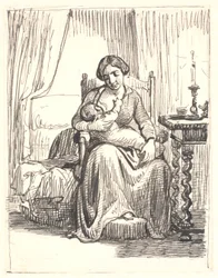 Mamma med ammande barn, t.h. tänd ljus
