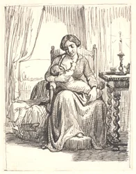 Mamma med ammande barn, t.h. tänd ljus