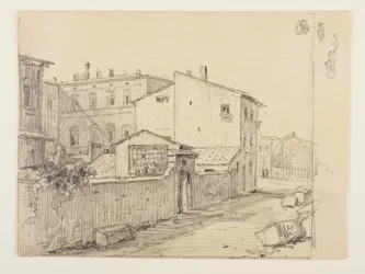 Vicolo delle Colonette di Barberini och Thorvaldsens små ateljéer framför Palazzo Barberini