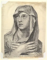 Byst av Maria med korsade händer.n.d.