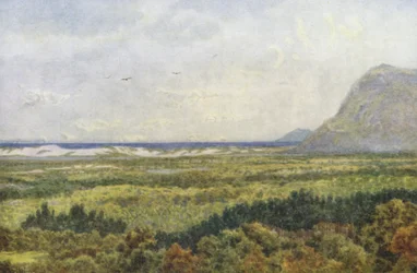 Constantia Valley och False Bay, med Cape Point (färglitografi)