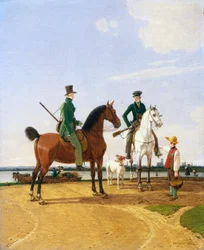 Jägare och herre vid floden Isar med utsikt över München, 1823.