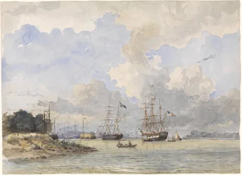 Maas för Rotterdam, med ett amerikanskt och svenskt fartyg