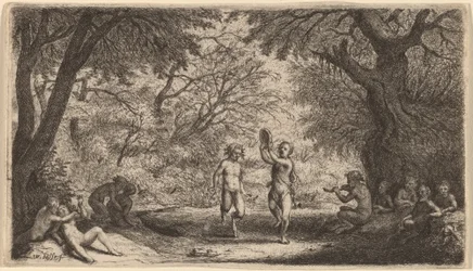 Bacchanal med ett dansande par i centrum