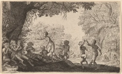 Bacchanal med ett dansande par till höger.