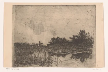Sjön med vass och vattenkvarn, nära Giethoorn Kolk med vattenkvarn (Giethoorn) (originaltitel)