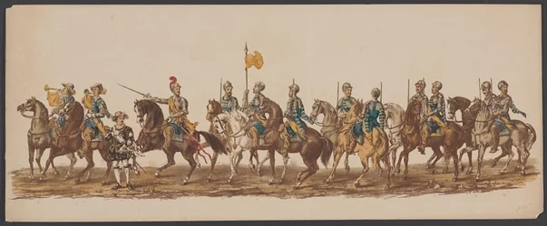Delfts parad 1862, första gruppen Fjärde Lustrum av Royal Academy i Delft - Ao. 1862 - Costumed Optogt (serietitel på objekt)