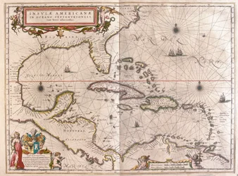 Karibien, Hounduras och Florida, i "Theatrum Orbis Terrarum, sive Atlas Novus" av Willem Blaeu, Amsterdam