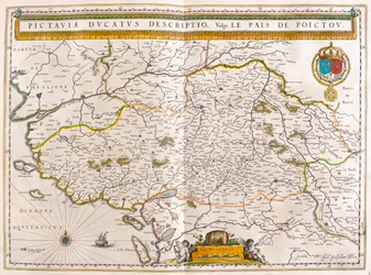 Kustlinjen och städerna Nantes och Rochelle, i "Theatrum Orbis Terrarum, sive Atlas Novus" av Willem Blaeu, Amsterdam