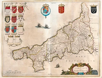 Cornwall, i "Theatrum Orbis Terrarum, sive Atlas Novus" av Willem Blaeu, Amsterdam