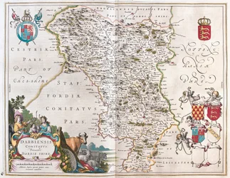 Darbieshire, i "Theatrum Orbis Terrarum, sive Atlas Novus" av Willem Blaeu, Amsterdam
