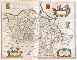 Denbigh och Flintshie, i "Theatrum Orbis Terrarum, sive Atlas Novus" av Willem Blaeu, Amsterdam