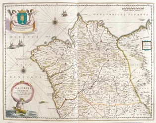 Galicien Spanien, i "Theatrum Orbis Terrarum, sive Atlas Novus" av Willem Blaeu, Amsterdam