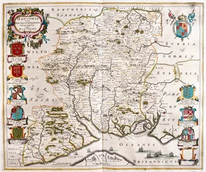 Hampshire och Southampton, i "Theatrum Orbis Terrarum, sive Atlas Novus" av Willem Blaeu, Amsterdam