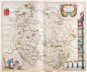 Herefordshire, i "Theatrum Orbis Terrarum, sive Atlas Novus" av Willem Blaeu, Amsterdam