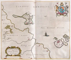 Heliga ön och Lindisfarne, i "Theatrum Orbis Terrarum, sive Atlas Novus" av Willem Blaeu, Amsterdam