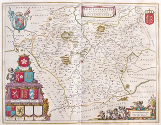 Leichester, i "Theatrum Orbis Terrarum, sive Atlas Novus" av Willem Blaeu, Amsterdam