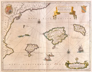 Mallorca, Menorca och Ibiza, inklusive Kataloniens och Valencias kuster, i "Theatrum Orbis Terrarum, sive Atlas Novus" av Willem Blaeu, Amsterdam