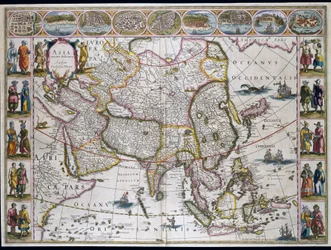 Karta över Asien. Tallrik från en atlas av Willem Janszoon Blaeu