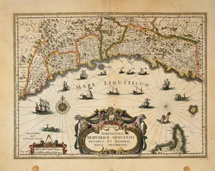 Karta över hertigdömet Monferrato, av Willem Blaeu Gravyr från regionerna i Italien