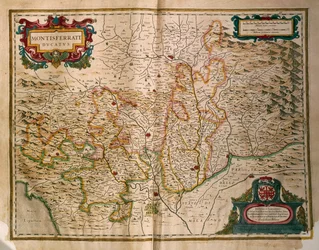 Karta över hertigdömet Monferrato, från Regionum Italiae, av Willem Blaeu, gravyr