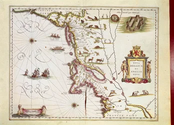 Karta över Nova Belgica eller New Belgium och över Anglia Nova eller New England av Willem Janszoon Blaeu