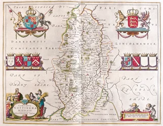 Nottingham shire, i "Theatrum Orbis Terrarum, sive Atlas Novus" av Willem Blaeu, Amsterdam