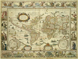 Ny världskarta och hydrografisk karta, Willem Janszoon Blaeu (1571-1638), Amsterdam