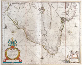 Paraguay, Bolivia, Brasilien,i "Theatrum Orbis Terrarum, sive Atlas Novus" av Willem Blaeu, Amsterdam