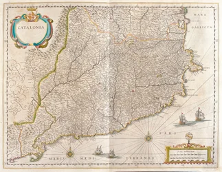 Provinsen Katalonien, Spanien, i "Theatrum Orbis Terrarum, sive Atlas Novus" av Willem Blaeu, Amsterdam
