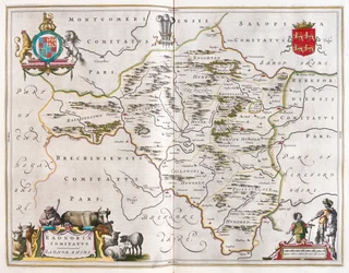 Radnorshire, i "Theatrum Orbis Terrarum, sive Atlas Novus" av Willem Blaeu, Amsterdam